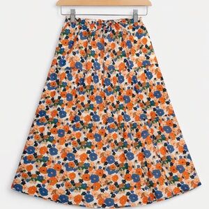 Trovata A-Line Skirt with Orange and Blue Floral Design